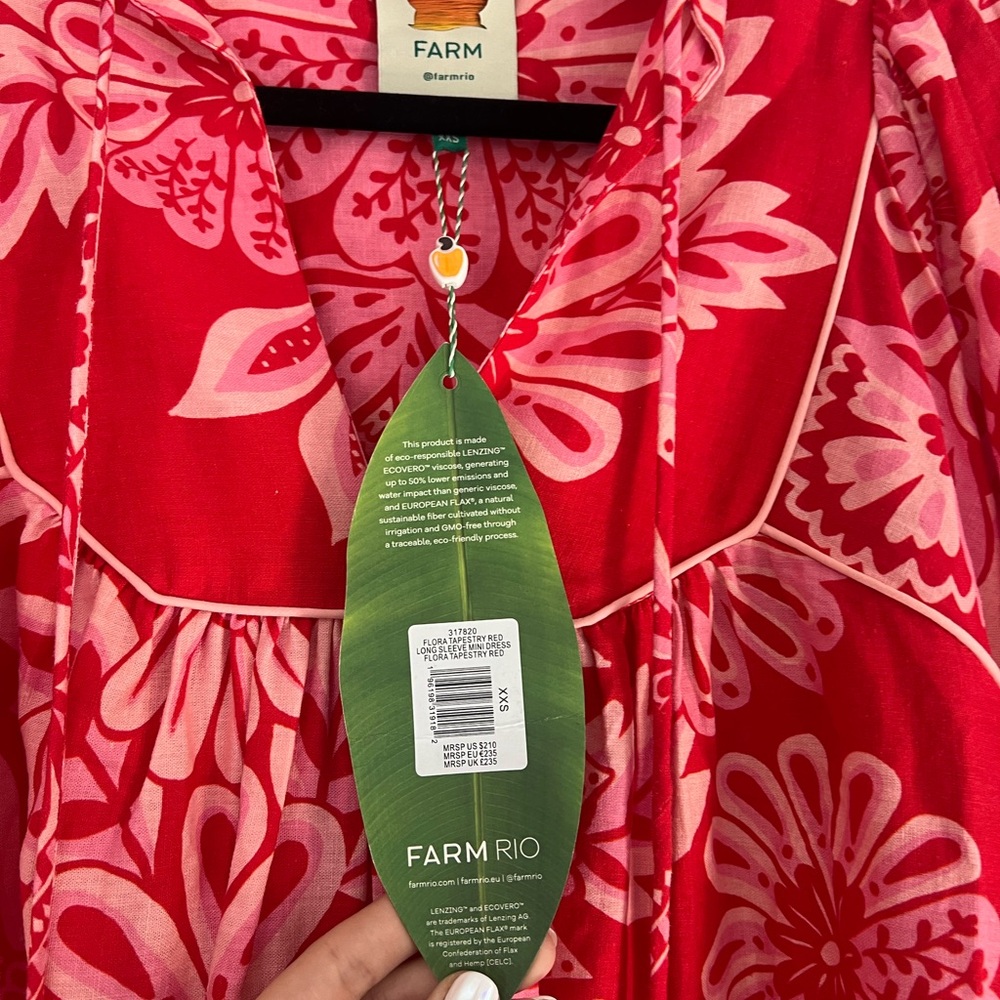 Farm Rio Flora Tapestry Red Long sleeve dress xxs - Picture 8 of 10